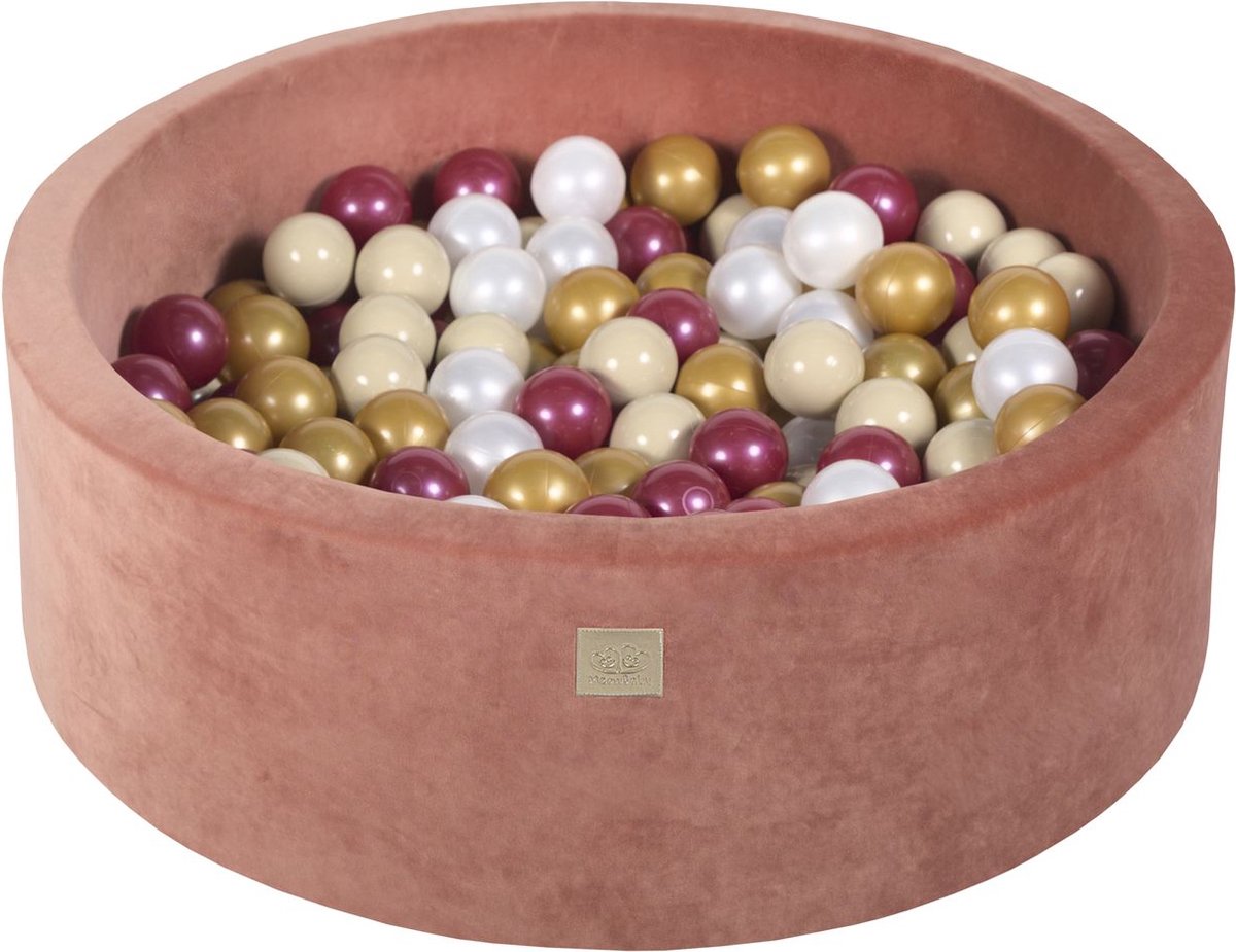 Ronde ballenbak VELVET 90x30 - Masala Rood incl 200 ballen - Burgundy Pearl, Goud, Wit Pearl, Beige |  je.nl